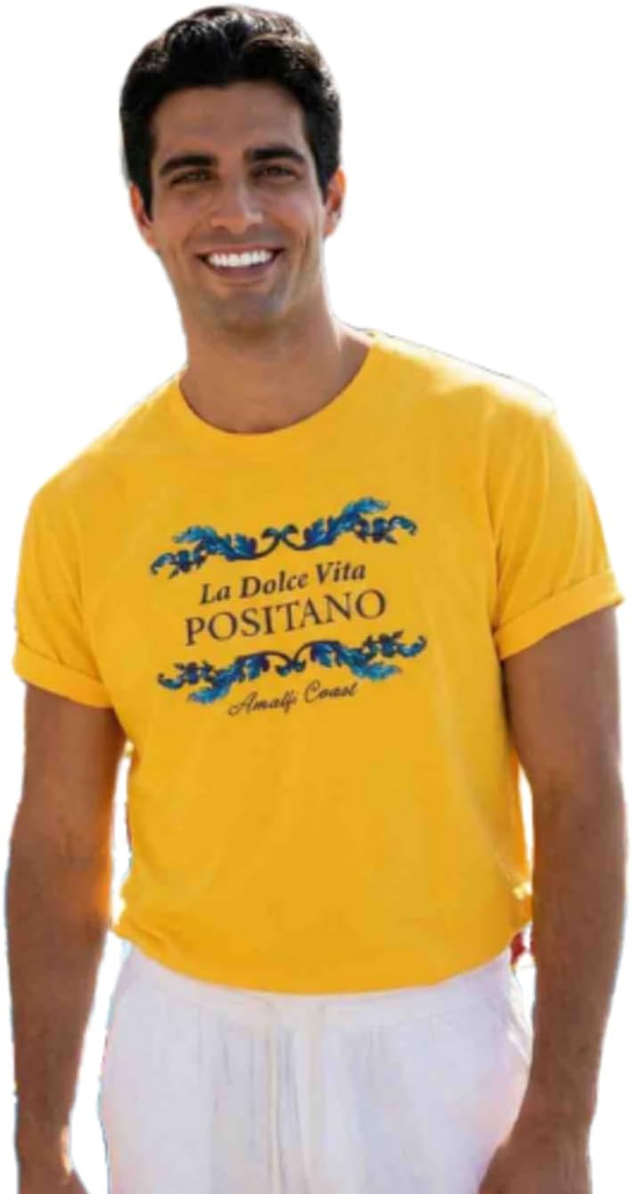 Antica Sartoria by Giacomo Cinque Camiseta Positano, 100% Algodón, Manga Corta, Estilo Italiano Mediterráneo, Unisex, Tallas S a XXL