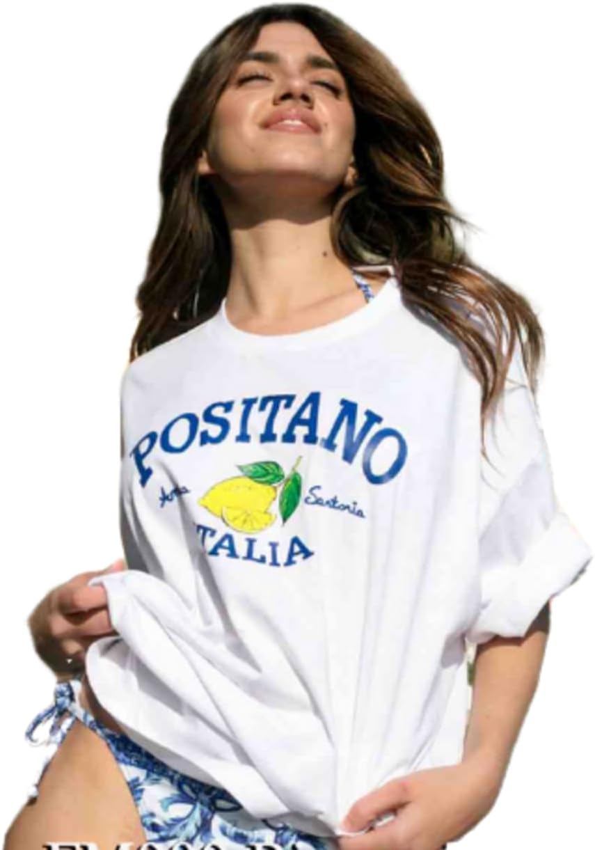 Antica Sartoria by Giacomo Cinque Camiseta Positano, 100% Algodón, Manga Corta, Estilo Italiano Mediterráneo, Unisex, Tallas S a XXL