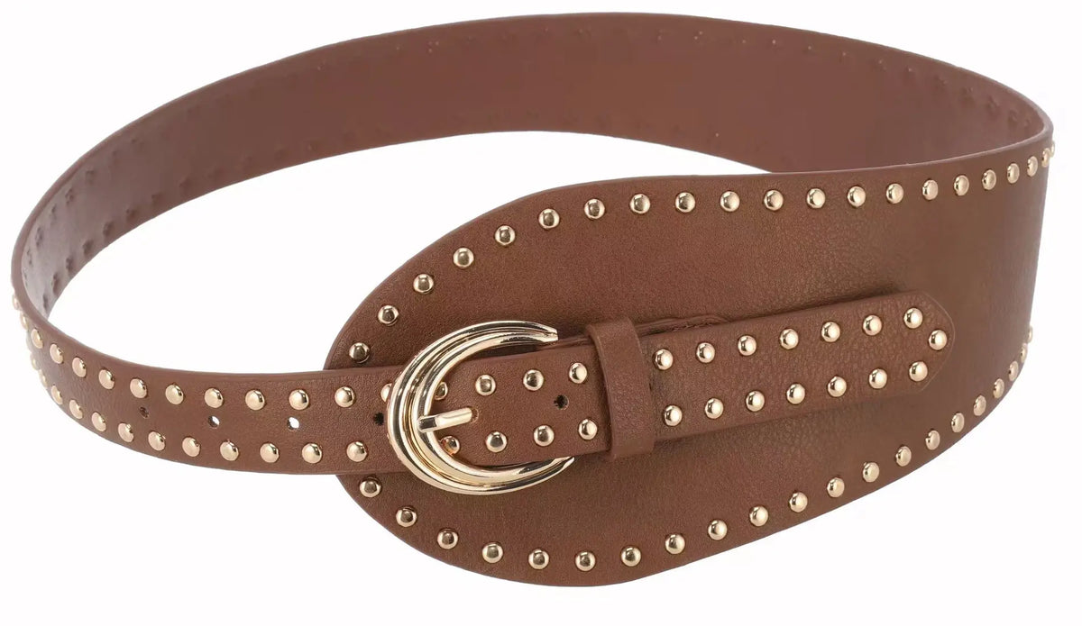 Cinturón boho con tachas y hebilla ovalada