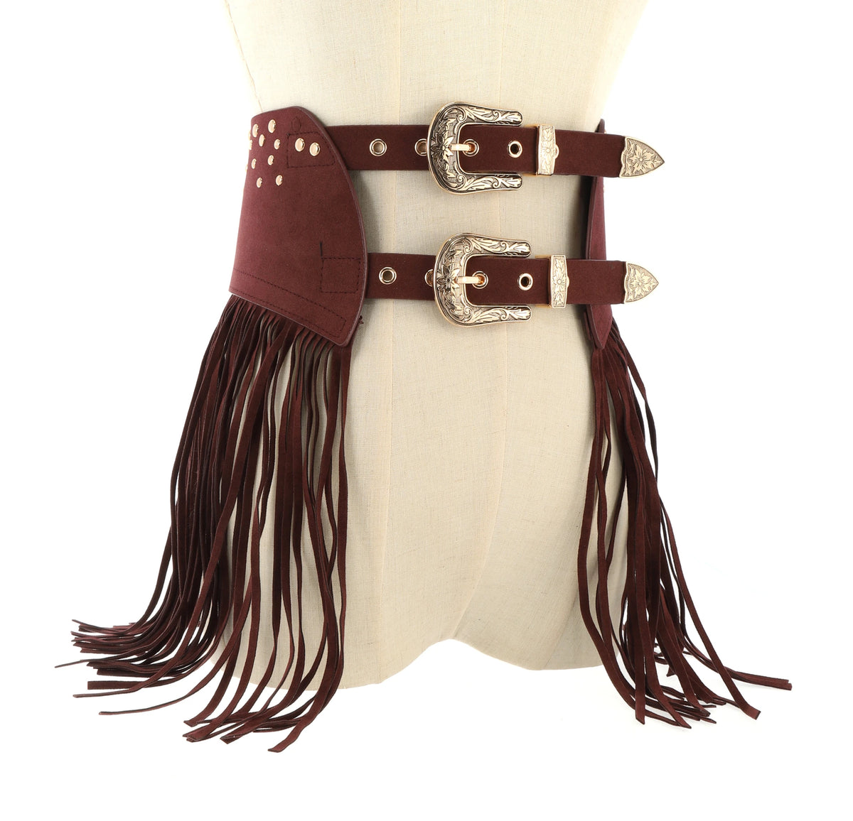Cinturón boho de flecos con doble hebilla