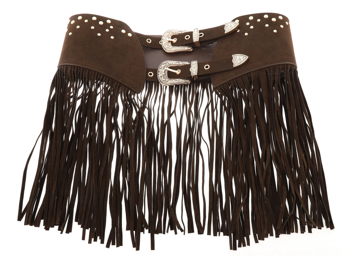 Cinturón boho de flecos con doble hebilla